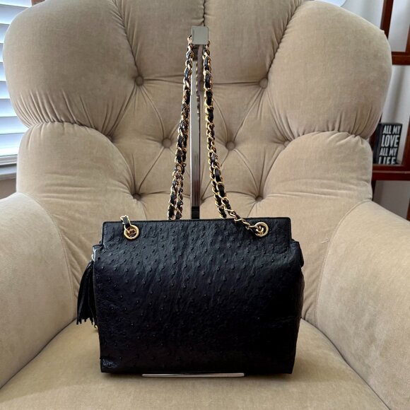 VTG Auth LUC BENOIT Genuine Ostrich Black Chain Shoulder Bag...GORGEOUS! - Picture 6 of 9